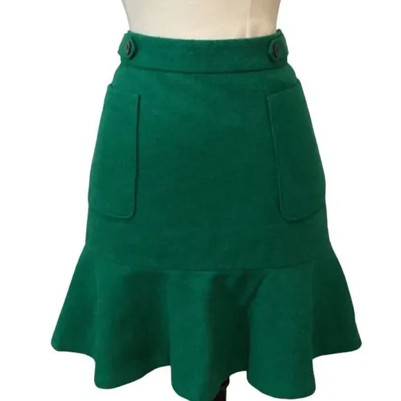 Anthropologie | Maeve | Green Wool Blend Skirt | 4 - Picture 8 of 12